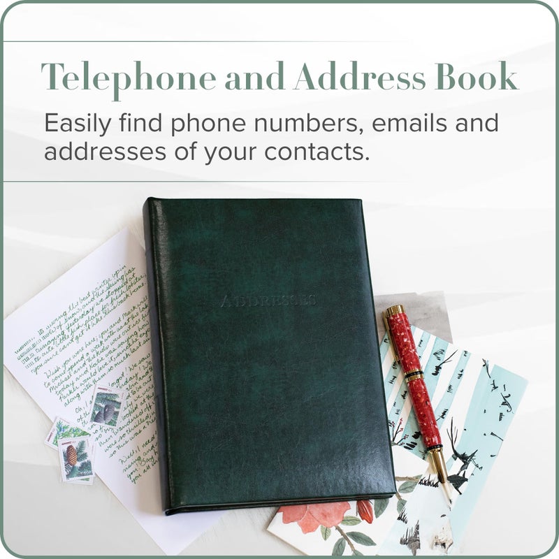 Gallery Leather Large Address Book with Alphabetical Tabs up to 480 Records  Leather Notebook Hardcover  Telephone and Address Books - 9x7  Desk Address  Acadia Navy - Image 3
